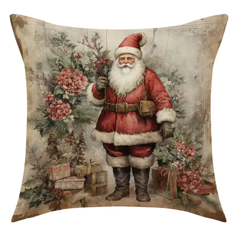 Vintage-style decorbites christmas snowman deer pillowcase in red and white with floral and gift box accents for sofa decor