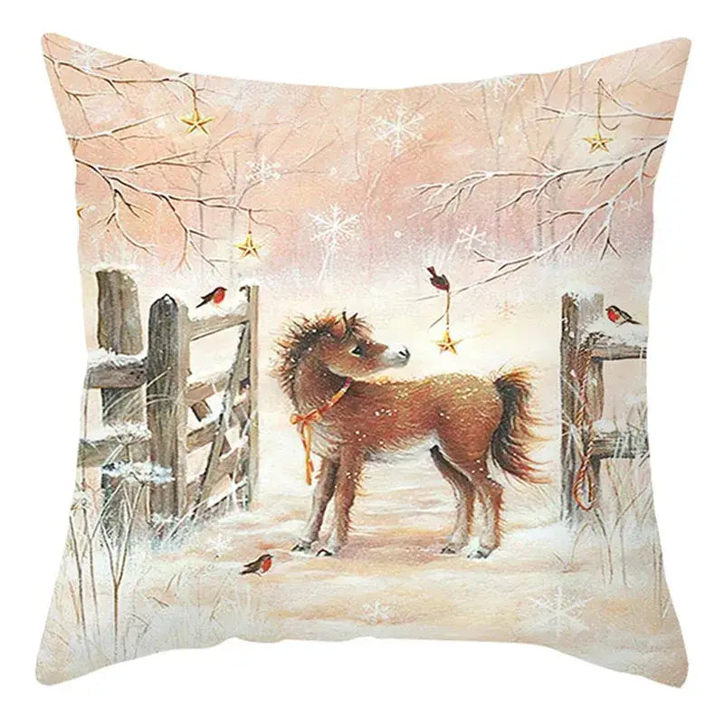 Decorbites christmas soft plush cushion cover with a cozy winter scene pony design 45x45cm cushion covers