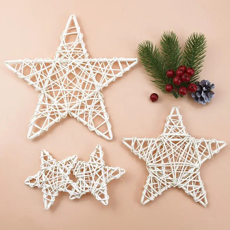 White woven rattan decorbites christmas star wreath home decoration for wedding background and diy use