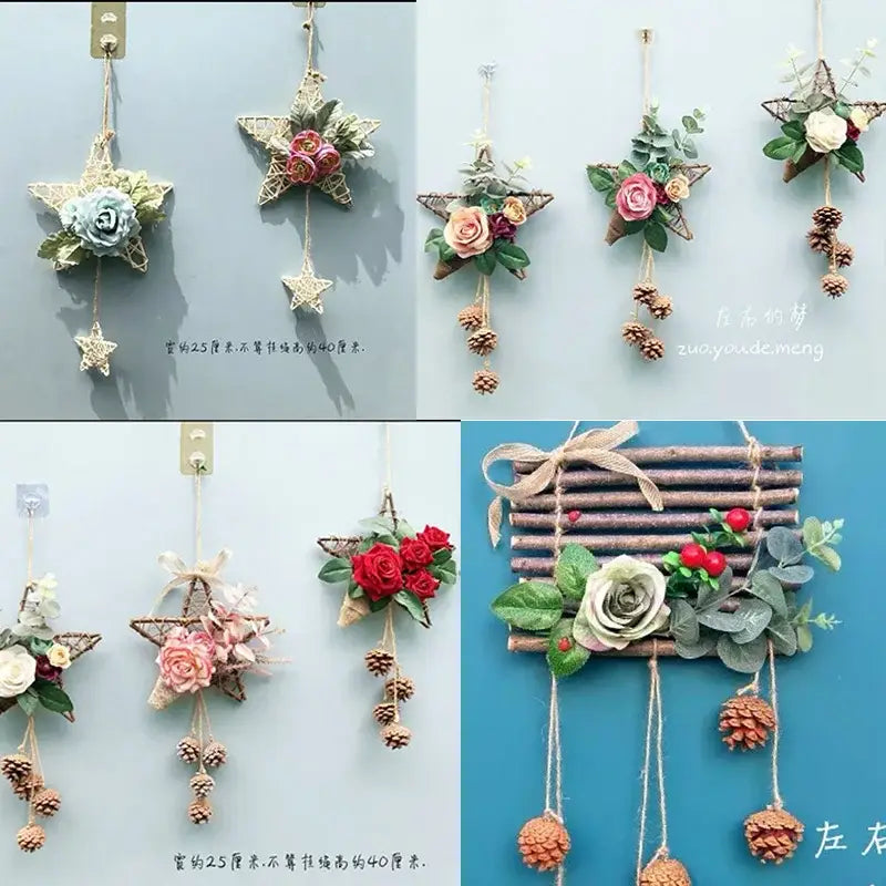 Handcrafted decorbites christmas star wreath with artificial flowers pinecones greenery in rustic woven design for home decor