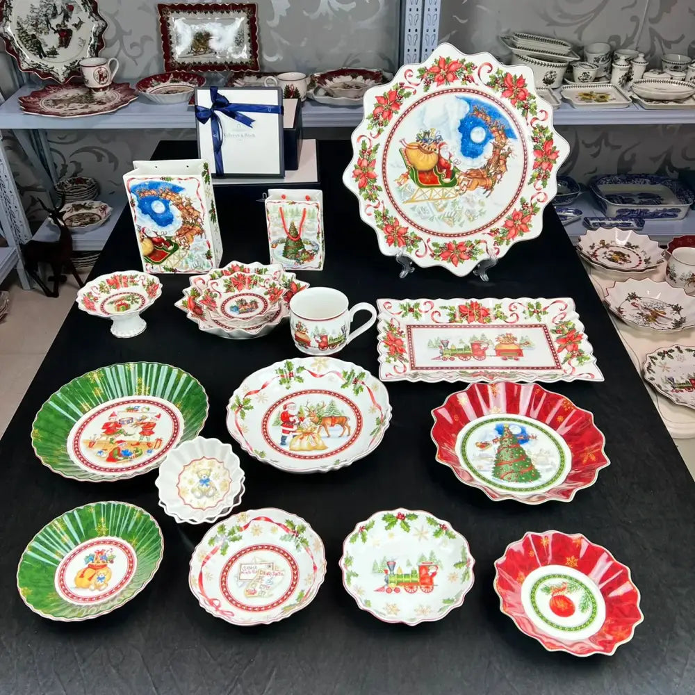 Decorbites christmas tableware ceramic dinnerware set with festive red green white santa reindeer and holiday scenes