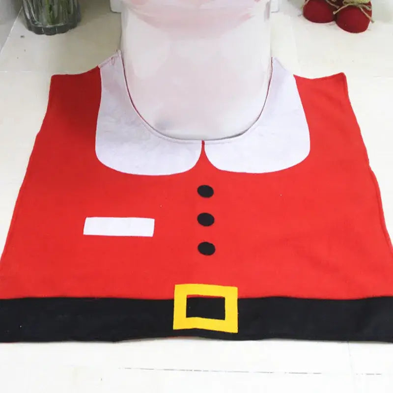 Red felt santa claus vest with white collar black buttons and yellow belt buckle for decorbites christmas toilet decoration set