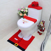 Decorbites christmas toilet set featuring red santa claus-themed plush fabric with embroidered details