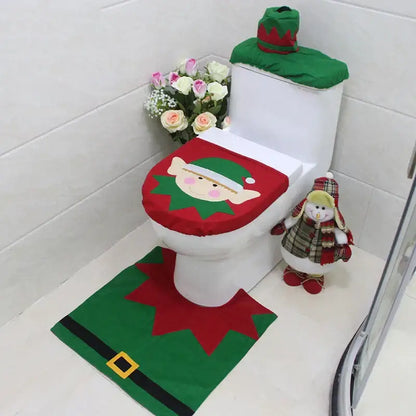 Decorbites christmas toilet elf-themed red and green embroidered toilet seat cover from christmas toilet decoration set