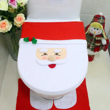 Decorbites christmas toilet red and white santa claus toilet seat cover with embroidered face green holly plush fabric
