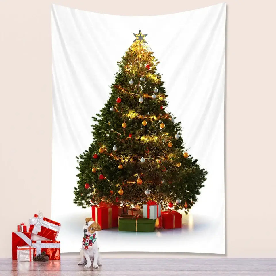 Decorbites christmas tree large bohemian tapestry featuring green pine with gold silver ornaments for tree bedroom decoration