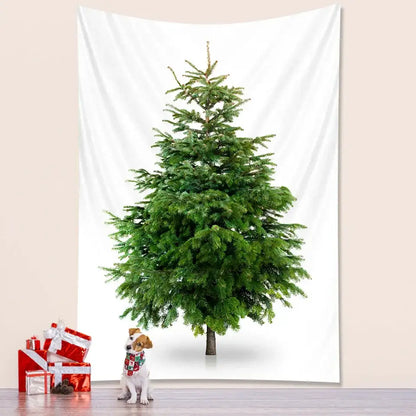 DecorBites christmas tree bedroom tapestry with a festive green tree on white fabric for tree bedroom decoration