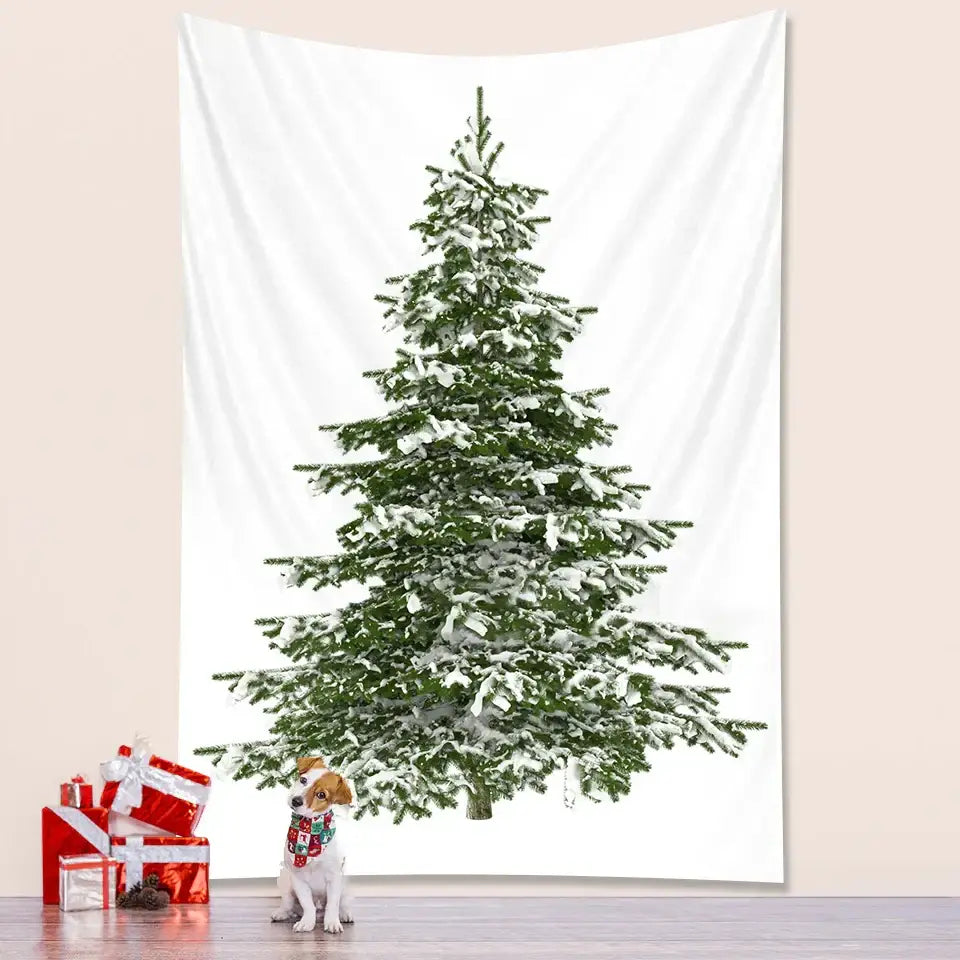 Snow-dusted evergreen christmas tree tapestry from decorbites christmas tree bedroom decoration for festive use