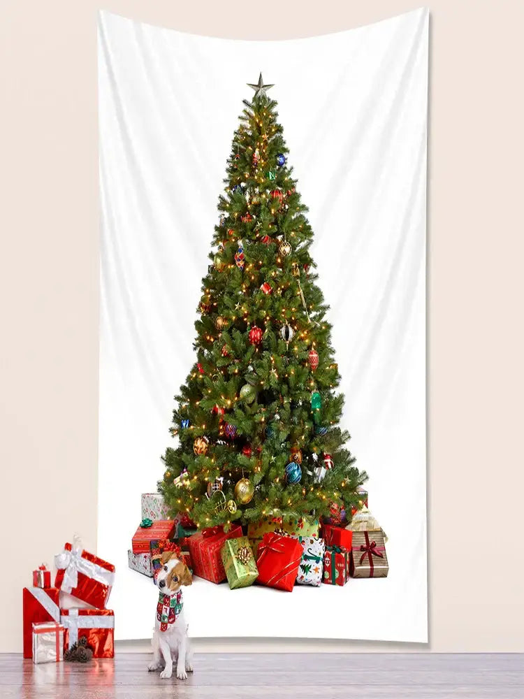 Decorbites christmas tree tapestry featuring a lush green pine with colorful ornaments for christmas tree bedroom decor