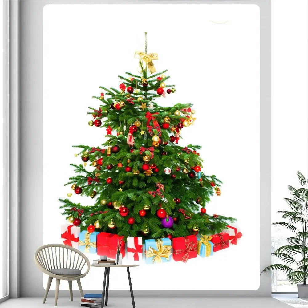 Decorbites christmas tree bedroom tapestry wall decor featuring a festive green tree with red gold and purple ornaments