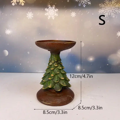 Decorbites™ small green and brown resin christmas tree candle holder festive tabletop tree candle decor