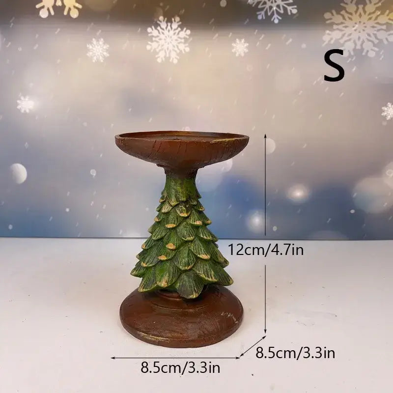 Decorbites™ small green and brown resin christmas tree candle holder festive tabletop tree candle decor