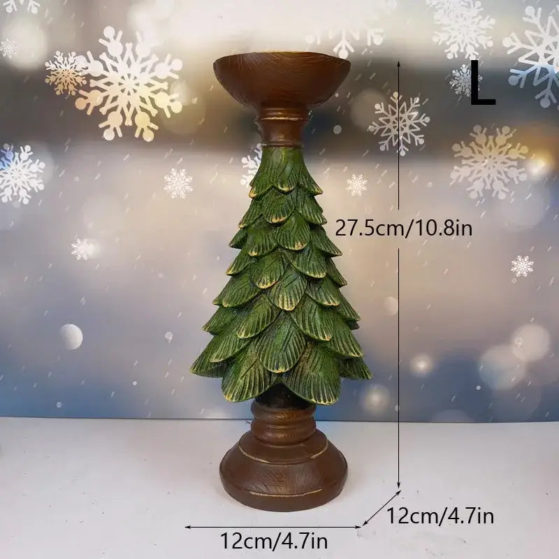 DecorBites™ festive green and brown resin christmas tree candle holder with tiered leaf-like branches for tabletop decor
