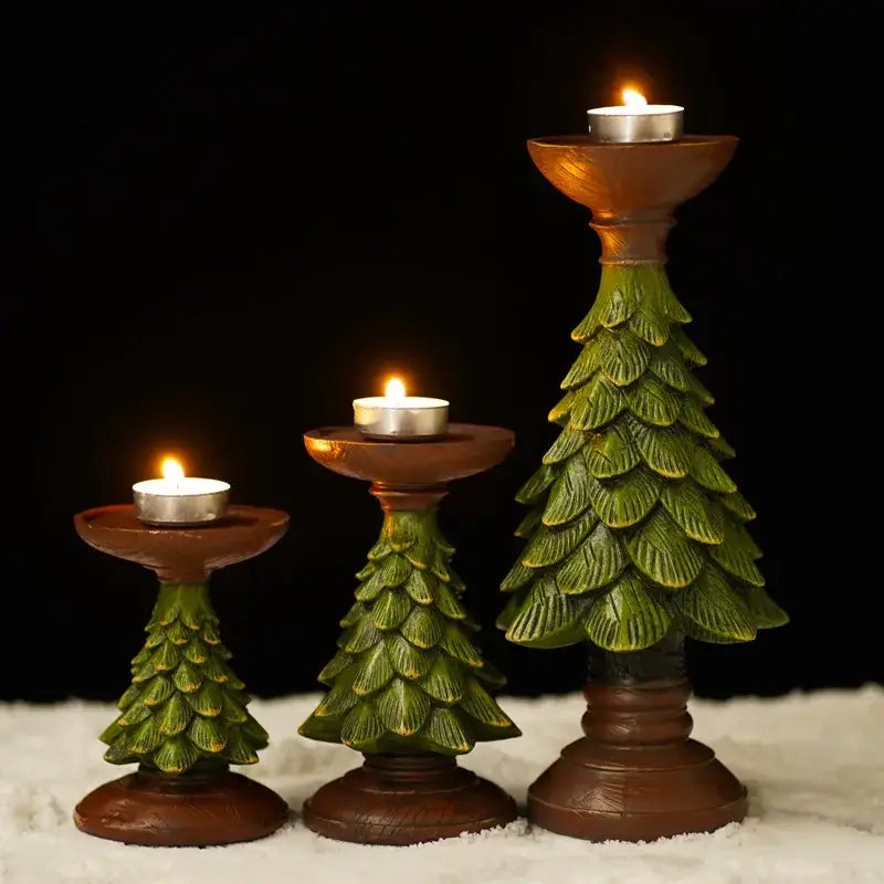 DecorBites™ green and brown resin christmas tree candle holder with layered leaf scales festive tabletop decor