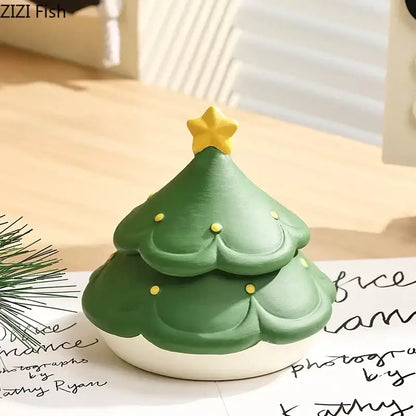 Green decorbites christmas tree ceramic ashtray shaped like a tree with yellow star topper and gold dots