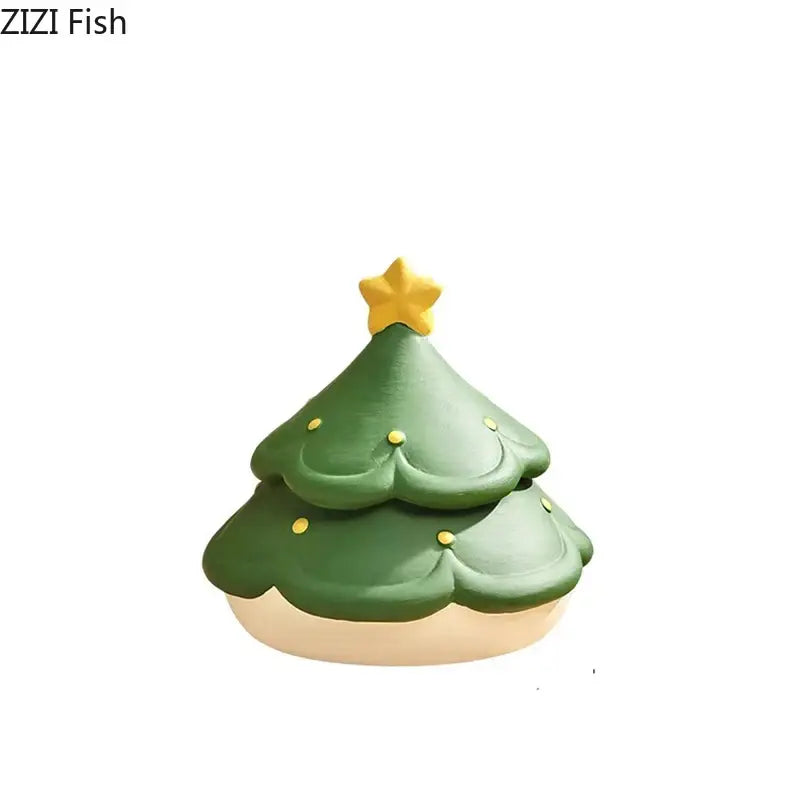 Green christmas tree ceramic ashtray with yellow star topper and gold dot ornaments by decorbites christmas tree collection