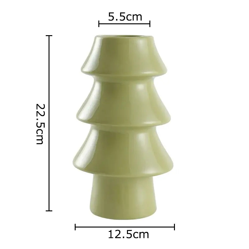 A sleek olive-green ceramic vase with tiered conical design and glossy finish decorbites christmas tree ceramic vase
