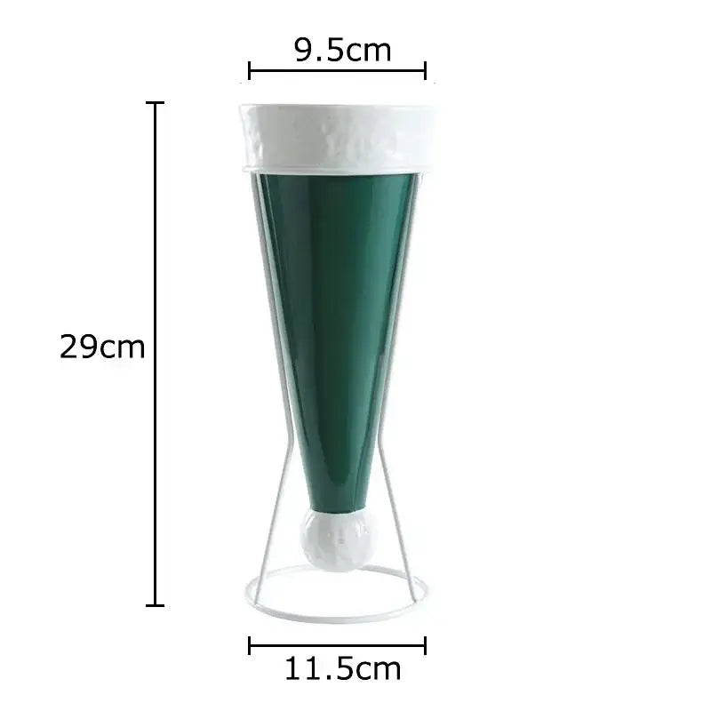 A sleek 29cm green ceramic vase with white rim and base on a metal stand decorbites christmas tree ceramic vase