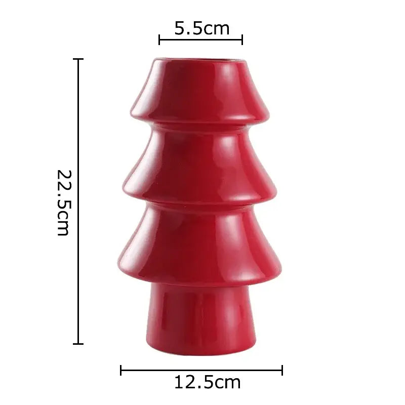 Glossy red ceramic vase shaped like a tiered christmas tree by DecorBites Christmas Tree for festive room decor