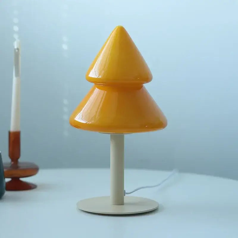 Vibrant orange decorbites christmas tree glass table lamp with glossy two tiered conical design for living room decor