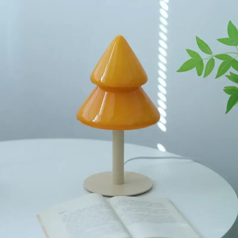 Vibrant orange glossy acrylic decorbites christmas tree glass table lamp with minimalist wooden base for living room decor