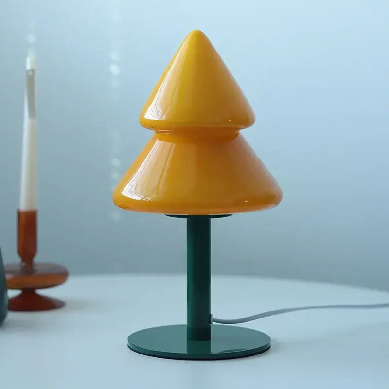 Decorbites christmas tree glass table lamp with vibrant yellow cone shape and dark green metal base for living room decor