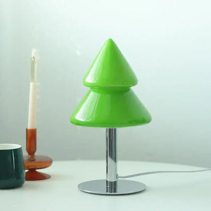 Vibrant green glossy plastic decorbites christmas tree table lamp with sleek chrome stand for living room decor