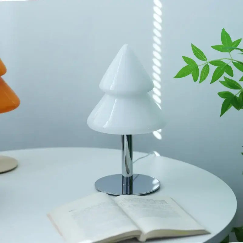 Decorbites christmas tree glass table lamp with white frosted glass and chrome base for living room and bedroom decor