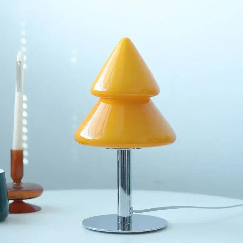 Vibrant yellow decorbites christmas tree glass table lamp with glossy finish and chrome stand for living room decor