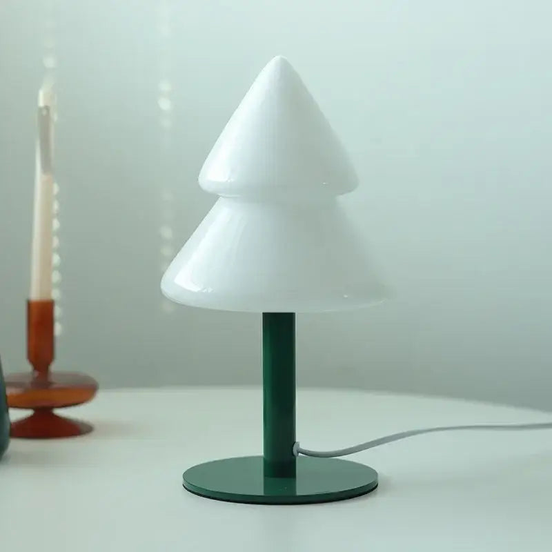 Decorbites christmas tree glass table lamp with white frosted glass and dark green metal base for living room decor