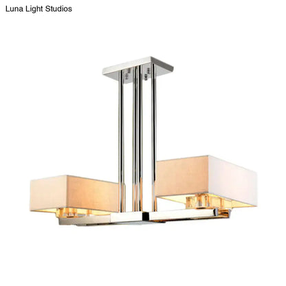 Decorbites chrome pendant light with two beige fabric shades for dining room classic rectangular design