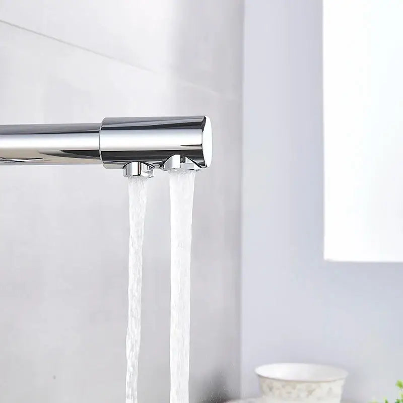 Decorbites™ chrome pure water dual-stream kitchen faucet with filter featuring sleek modern chrome finish