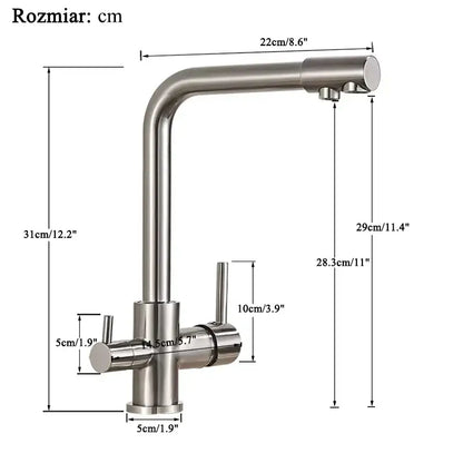 DecorBites™ chrome pure water faucet with filter featuring dual handles and sleek stainless steel modern design