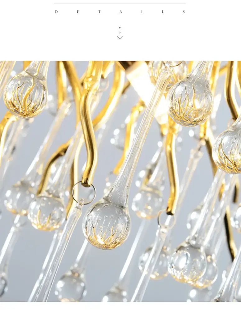 Elegant gold-toned crystal chandelier light fixture with clear glass teardrop pendants in DecorBites™ chrome rectangular design