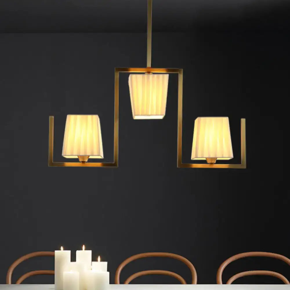 DecorBites classic brass island pendant light kit with three warm-toned fabric shades ceiling light for dining room