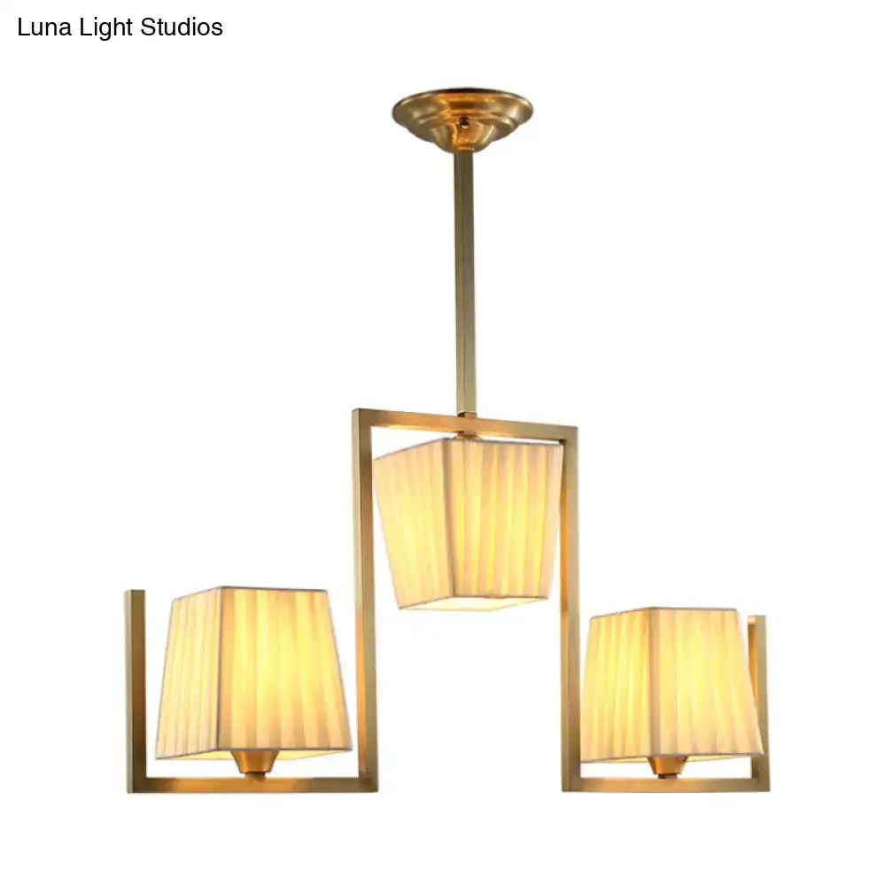 Decorbites classic brass island pendant light kit with three cream fabric shades for dining room ceiling light use