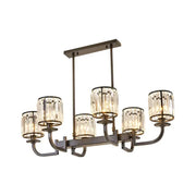 DecorBites classic faceted crystal 7-light black pendant lamp with dark bronze frame for dining room island lighting