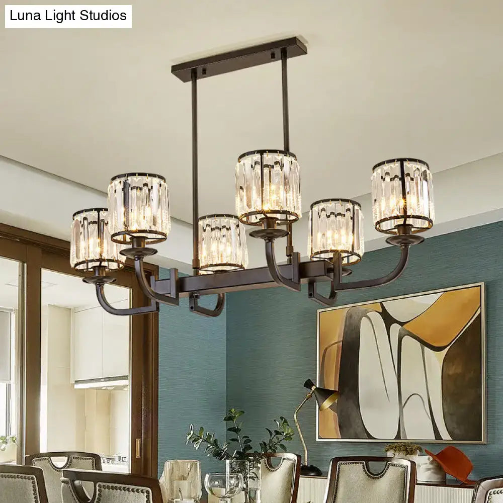 Bronze-finished decorbites classic faceted crystal chandelier with five cylindrical shades for dining room island lighting