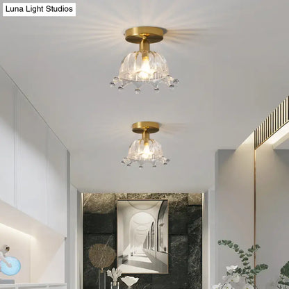 Decorbites classic glass ceiling light fixture with brass lamp holder featuring gold finish and faceted crystal shade for corridors