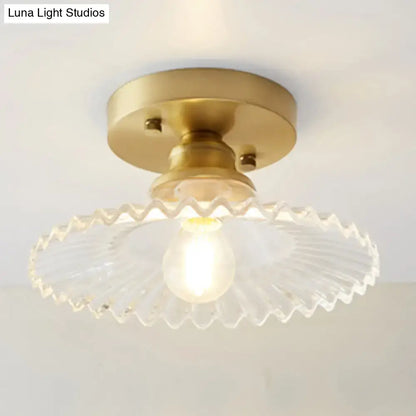 Decorbites classic glass ceiling light fixture with brass lamp holder and scalloped glass shade for corridors