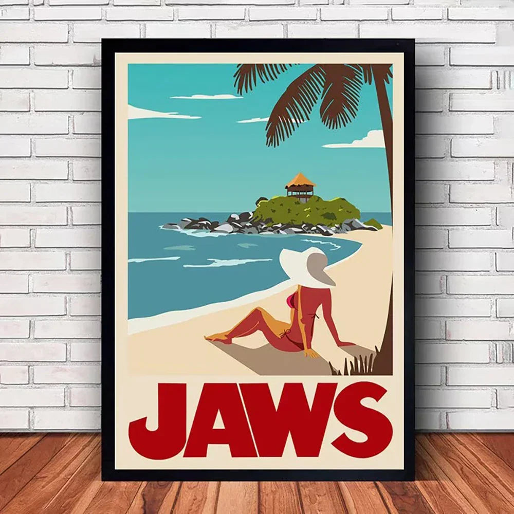 Classic JAWS Movie Poster Canvas Wall Art - SW8739 / (A4)21X30cm Unframed - Posters