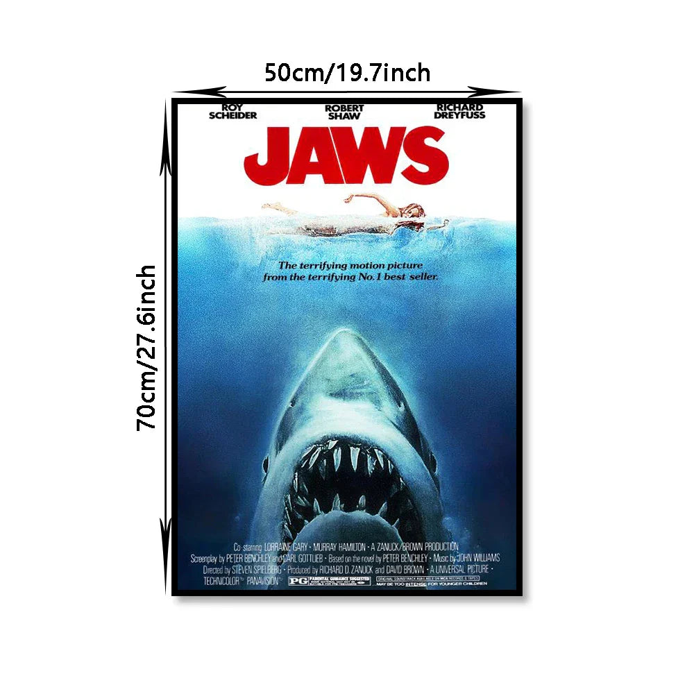 Classic JAWS Movie Poster Canvas Wall Art - Posters