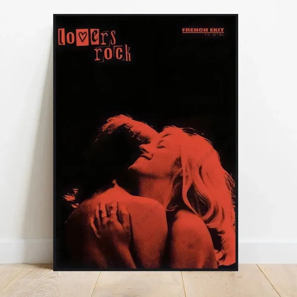 Black-framed decorbites classic tv drama girl art poster canvas featuring red-toned lovers rock image and orange text