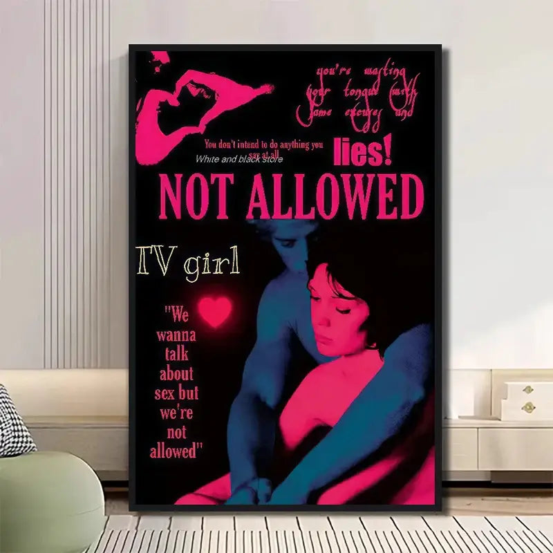 A decorbites classic tv drama girl art poster canvas with bold pink and teal text on black featuring stylized figures