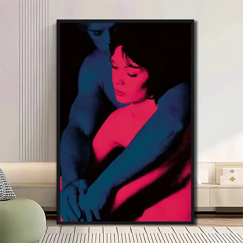 DecorBites™ classic tv drama girl art poster canvas featuring vibrant pink and deep blue pop art in black frame