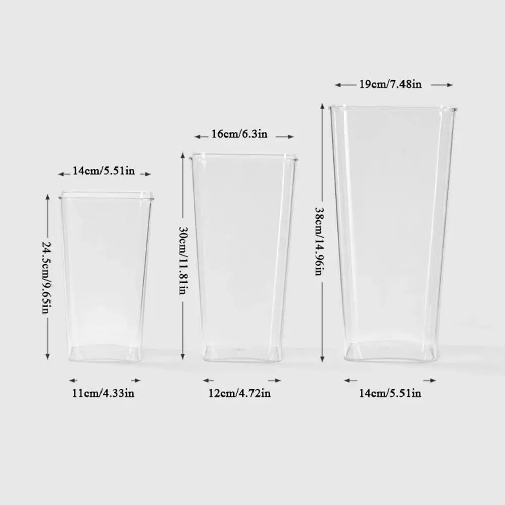 Decorbites™ large clear acrylic hurricane flower vase set featuring three sleek rectangular planters in varying sizes