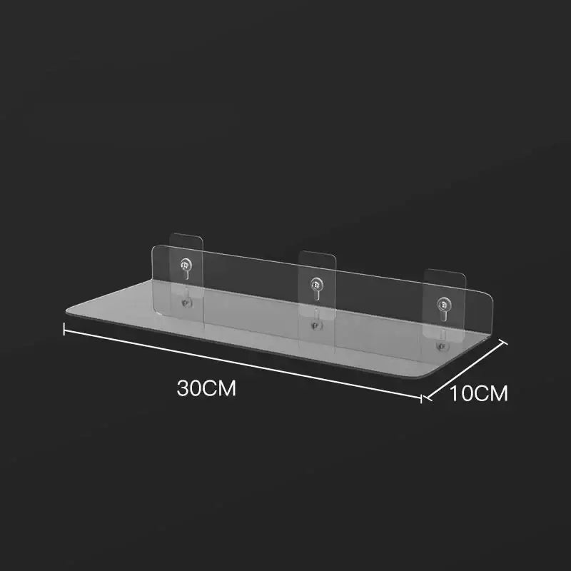 DecorBites™ clear acrylic wall mounted shelf organizer with three adhesive hooks for versatile storage