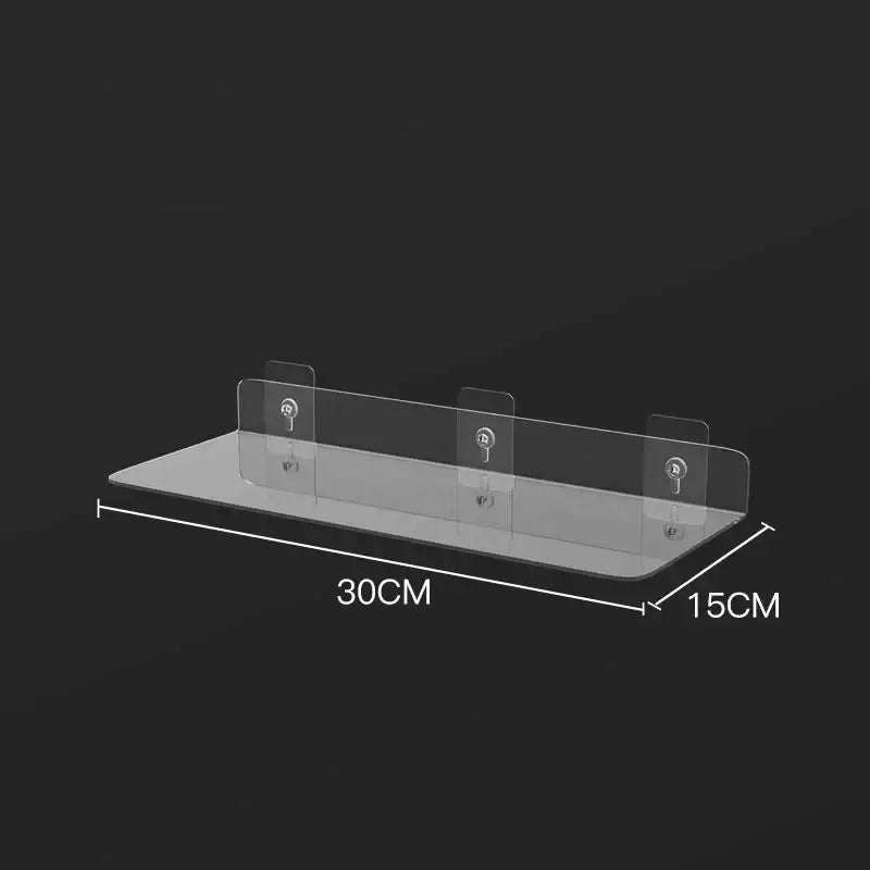 Decorbites clear acrylic wall mounted shelf organizer with three transparent adhesive mounted acrylic hooks