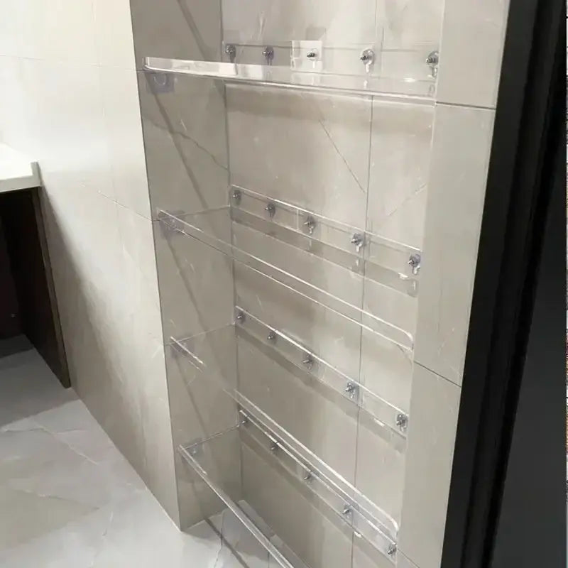 DecorBites™ clear acrylic wall mounted towel rack with multiple bars and silver-toned metal fixtures, 20-50cm