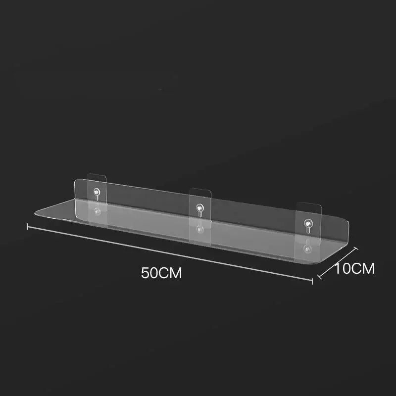 Decorbites clear acrylic wall shelf organizer 20-50cm wall mounted with three adhesive tabs for easy mounted acrylic storage